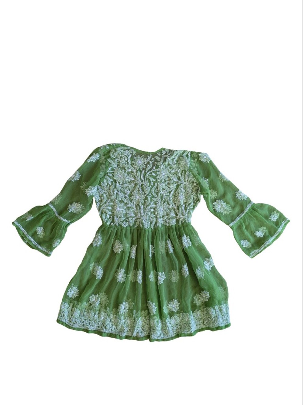 Handmade Fairycore Renfaire Sheer Mesh Dress Embroidered Floral Large - Picture 5 of 9